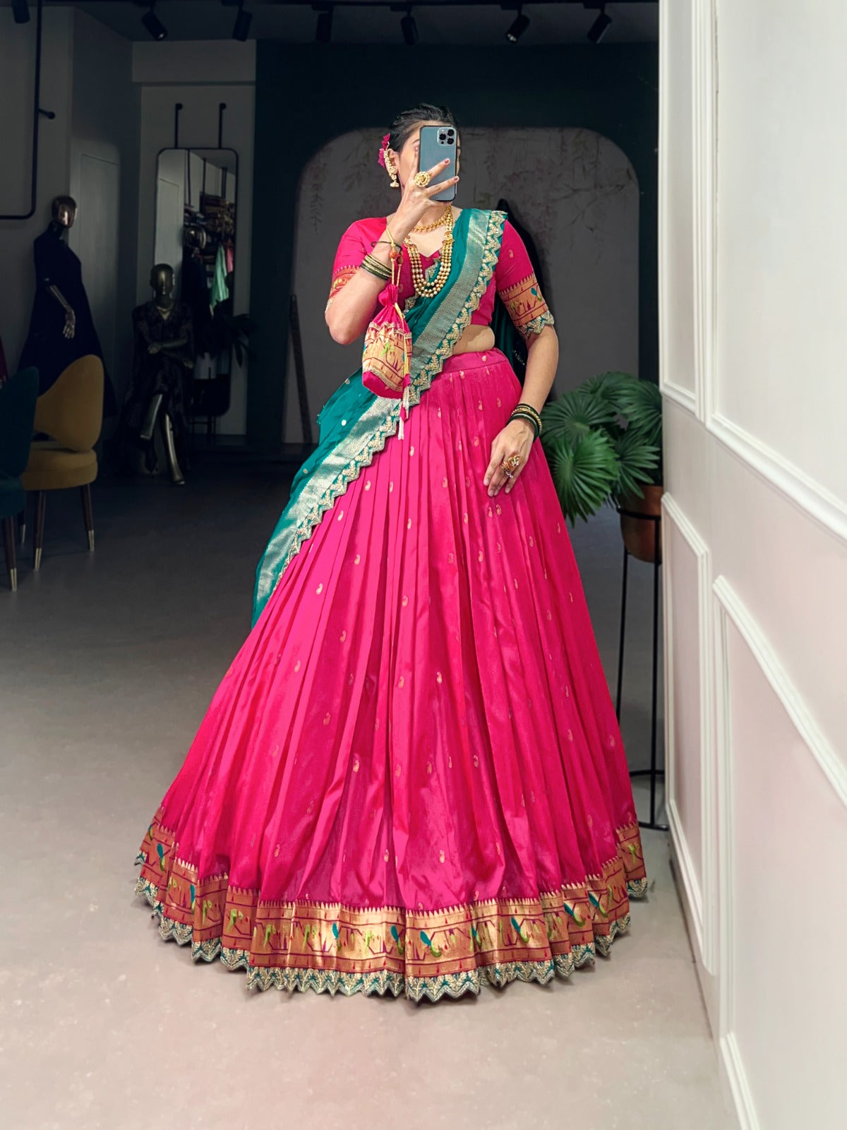 Premium Paithani Silk Lehenga Set with Zari Weaving & Embroidery