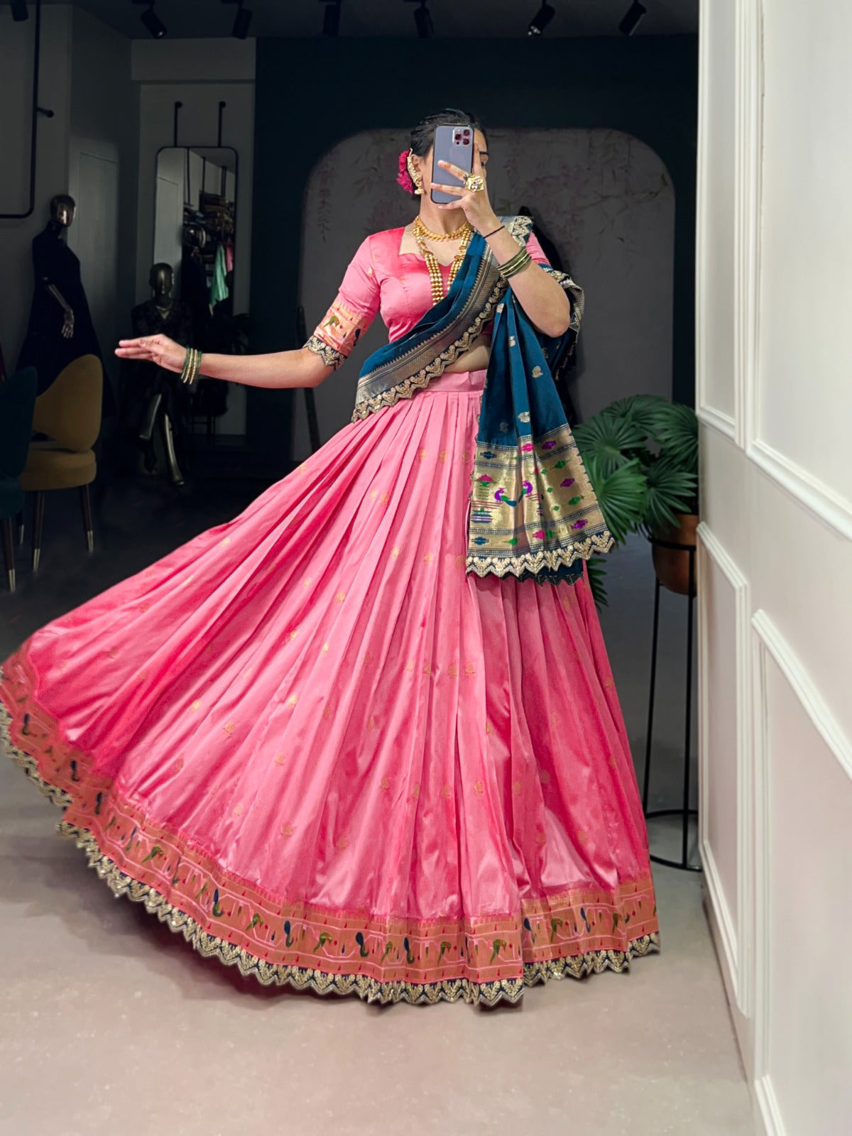 Premium Paithani Silk Lehenga Set with Zari Weaving & Embroidery