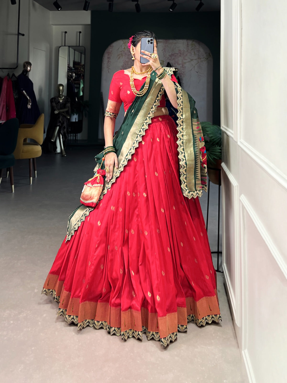 Premium Paithani Silk Lehenga Set with Zari Weaving & Embroidery