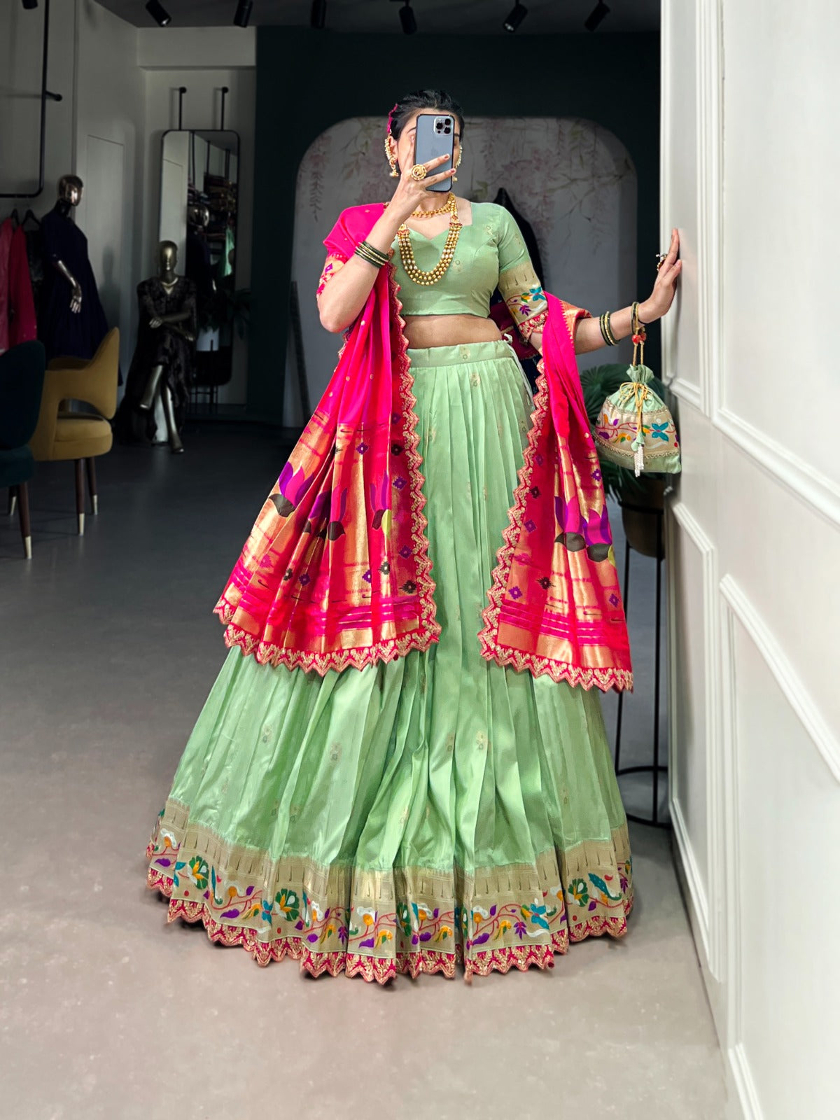 Premium Paithani Silk Lehenga Set with Zari Weaving & Embroidery