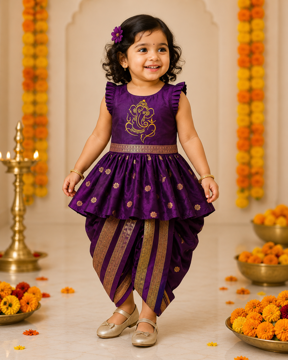 Purple Ganpati Traditional Dress for Girls