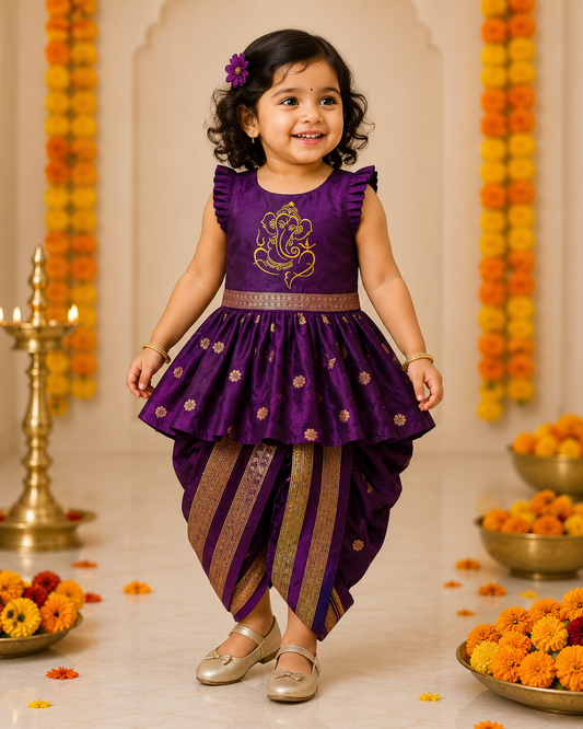 Purple Ganpati Traditional Dress for Girls
