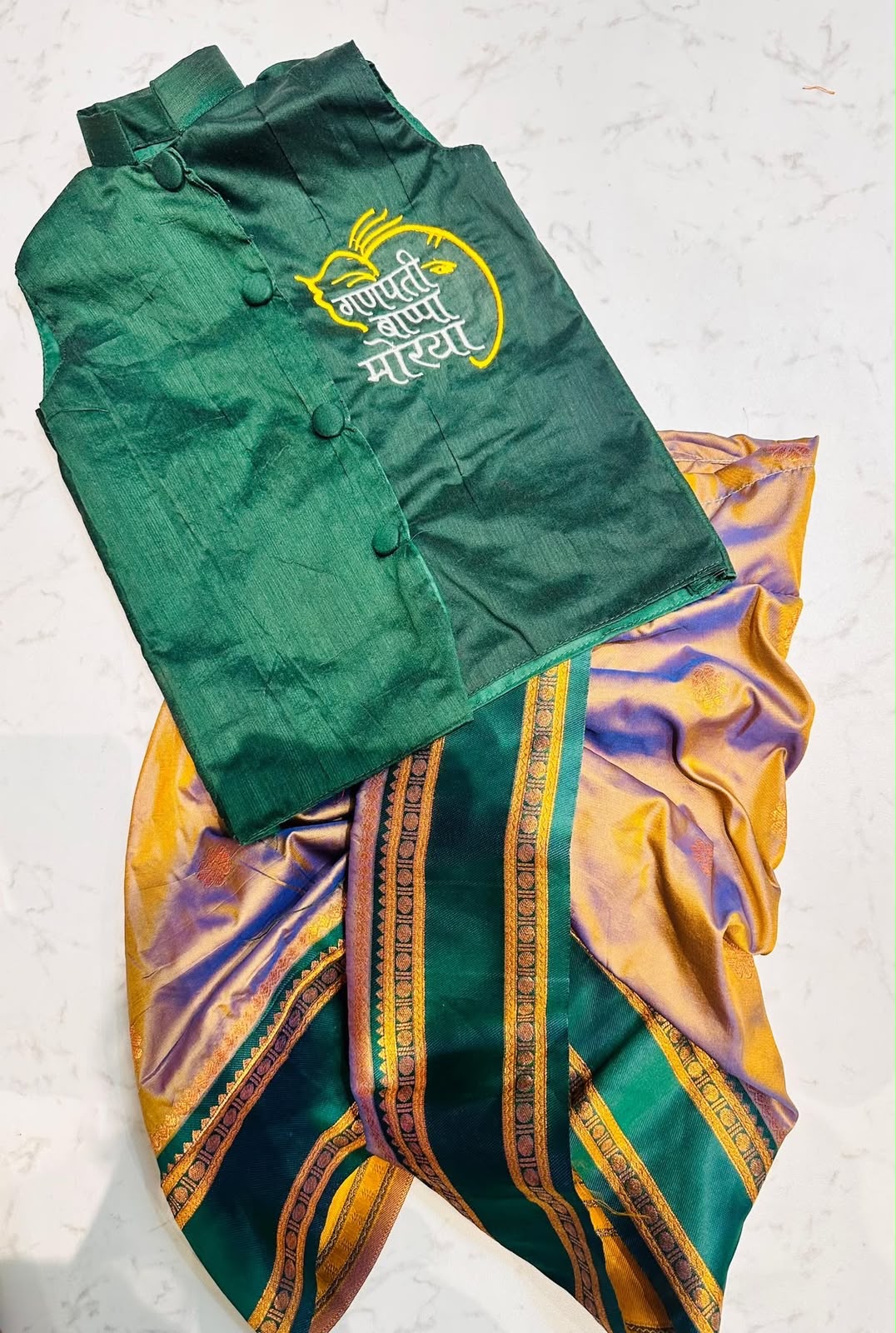 Purple Ganesh Dhoti Set for Boys | Silk Blend Dhoti Kurta with Nehru Jacket